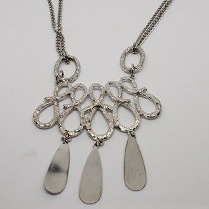 Silver Tone Collar Woven Dangle Necklace Jewelry